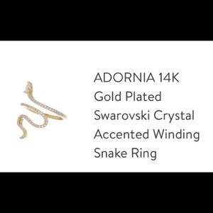 Adornia brand 14k gold plated Swarovski crystal bezeled snake ring. Size 5